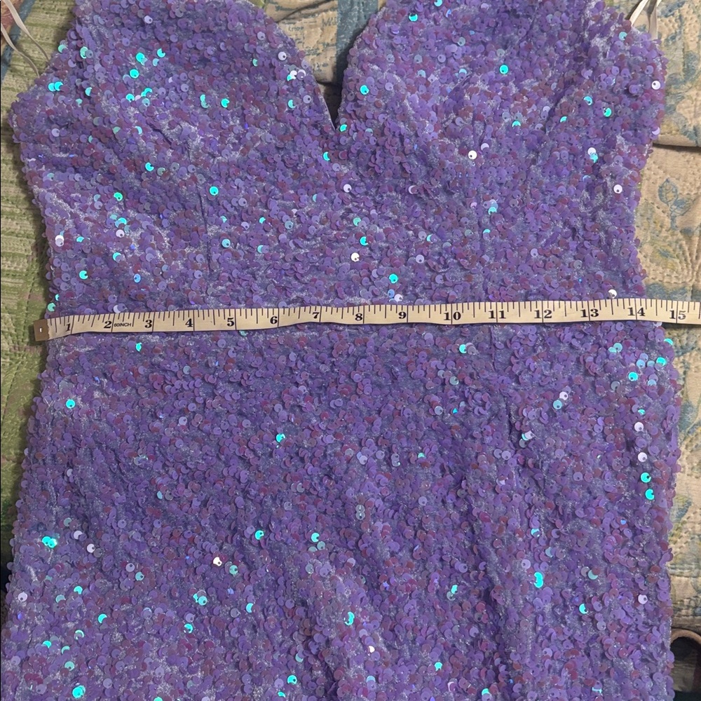 B.Smart Purple Sequin Spaghetti Strap Maxi Dress With V-Neck & Side Slit - Picture 9 of 9